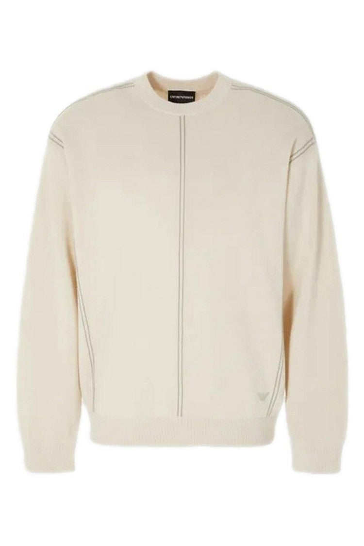 Emporio Armani Beige Knitwear With Ribbed Crew Neckline And Vertical Seams