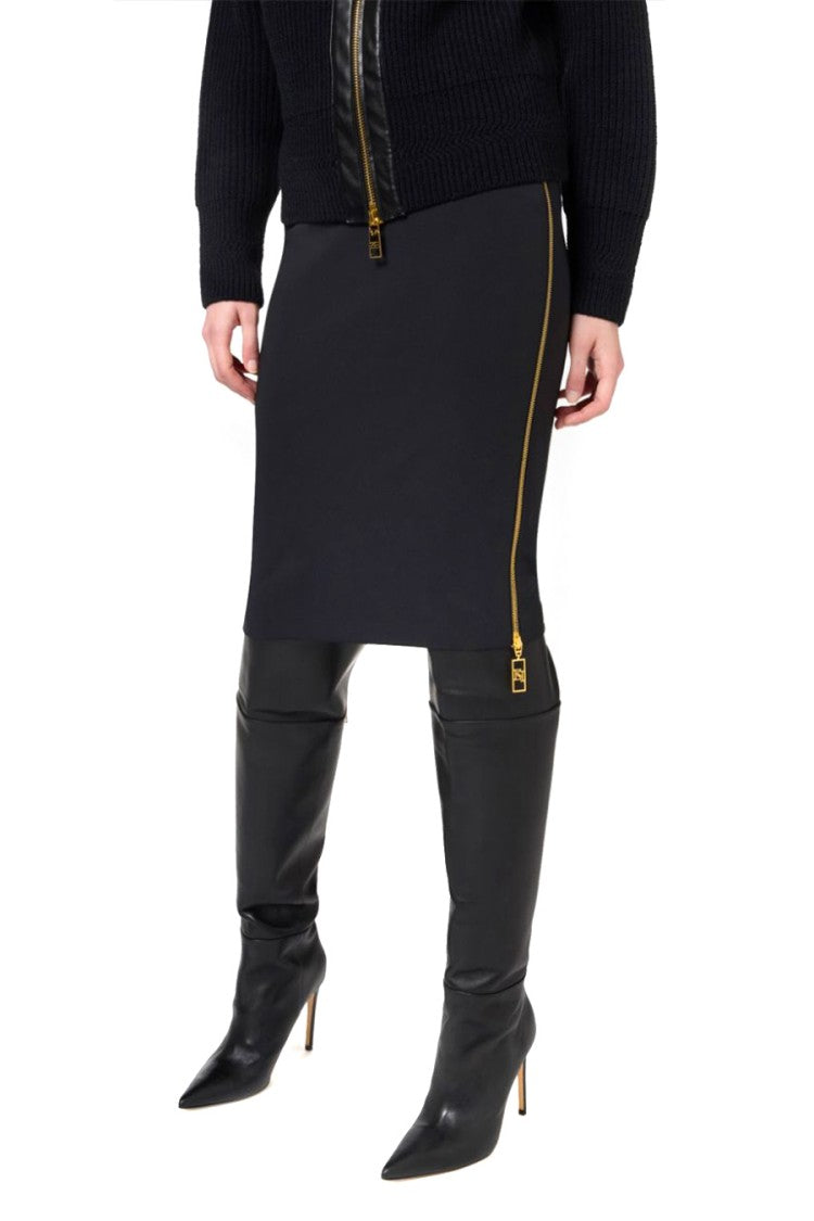 Elisabetta Franchi Knee-Length Black Skirt With Gold Zipper Accents