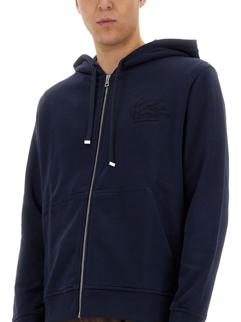 Etro Zip-Up Black Hoodie With Embossed Logo