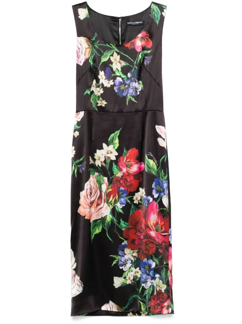 Dolce & Gabbana Fitted Floral Print Midi Dress
