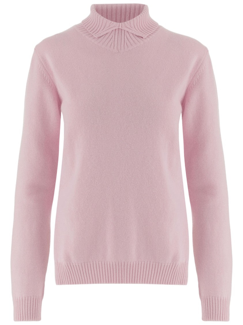 Jil Sander Pink Turtleneck Ribbed Wool Sweater