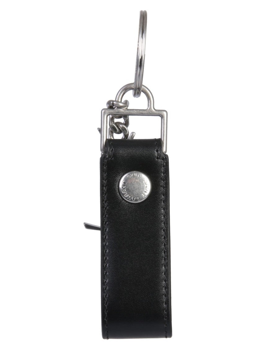 Saint Laurent Monogram Silver Charm Calfskin Keychain