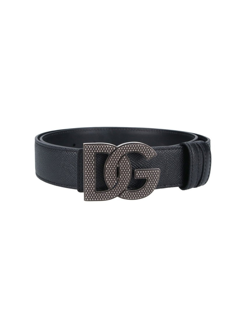 Dolce & Gabbana Black Interlocking Initials Leather Belt