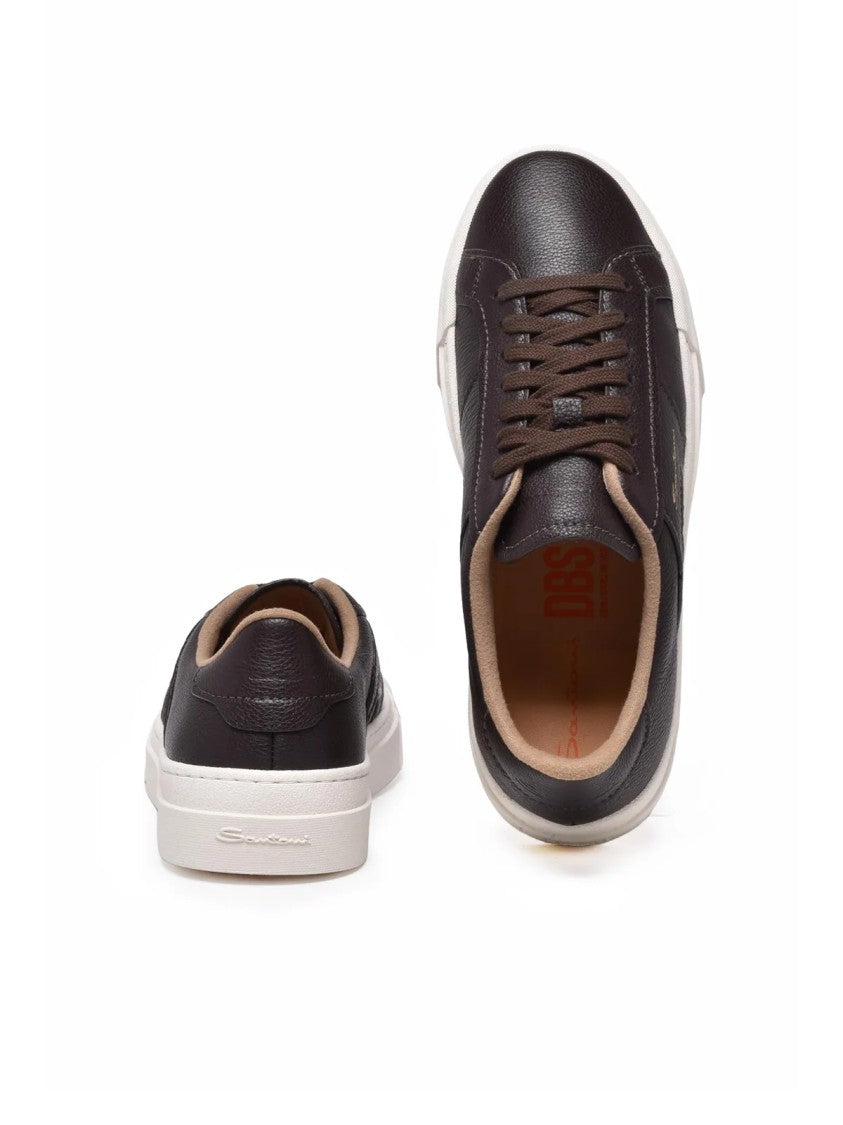 Santoni Brown Leather Hammered Sneakers