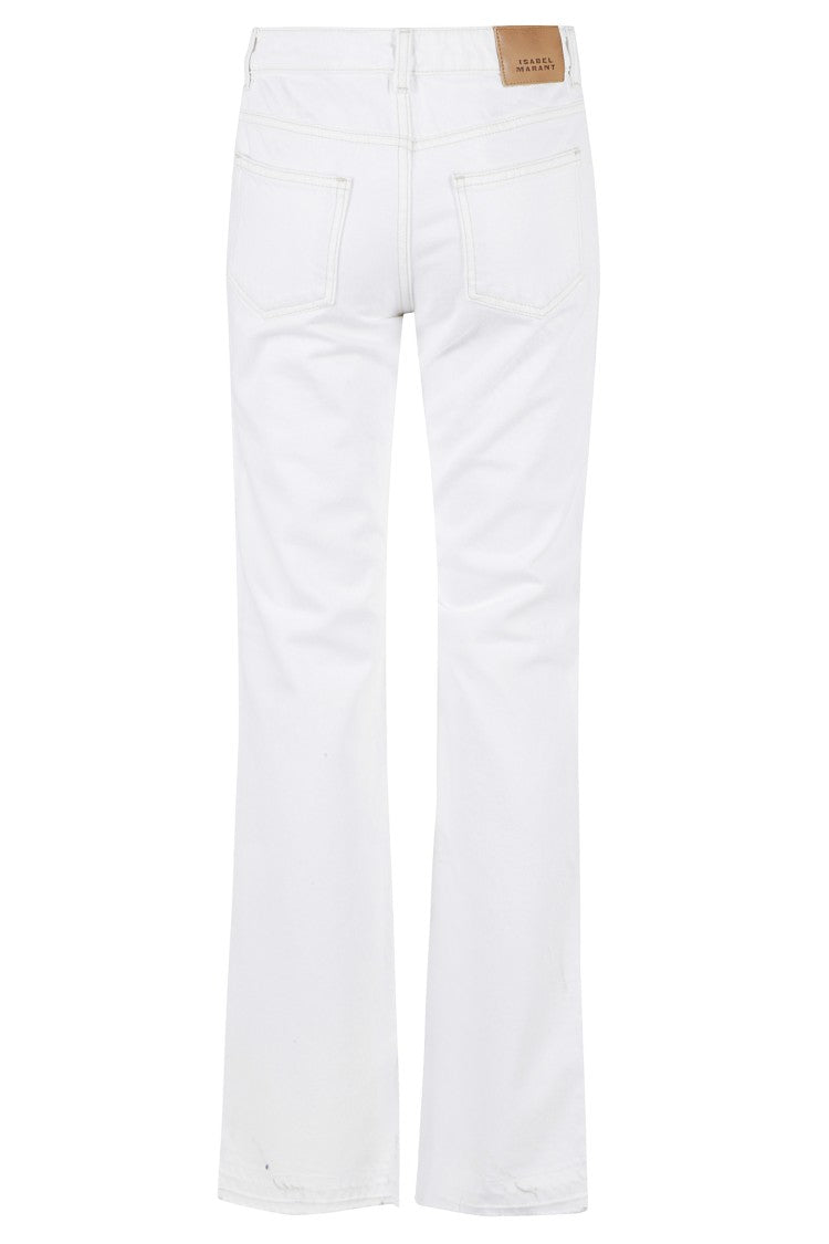 Isabel Marant White Denala Gz Belt-Loops Flared Cotton Jeans