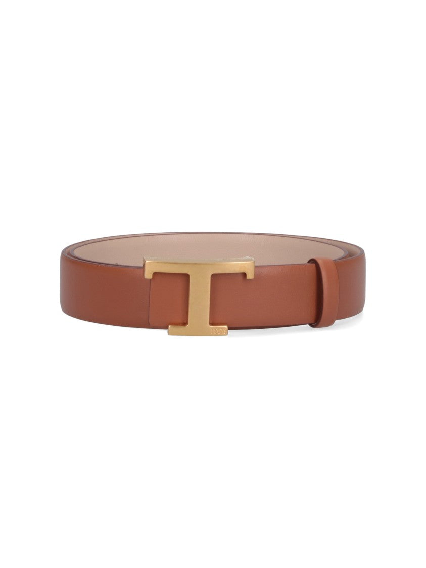 Tod's Reversible Hammered Leather Belt With Signature Gold-Tone Buckle
