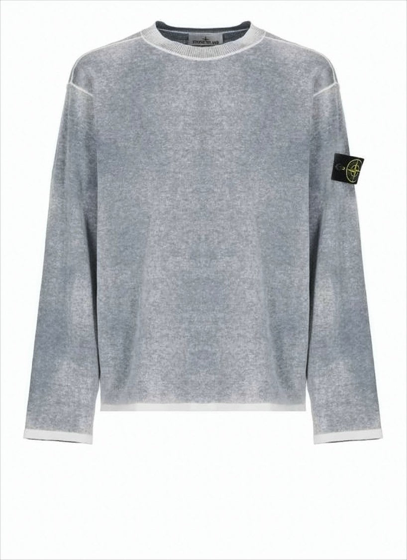 Stone Island Washed Grey Sweater With Distinctive Embroidered Patch