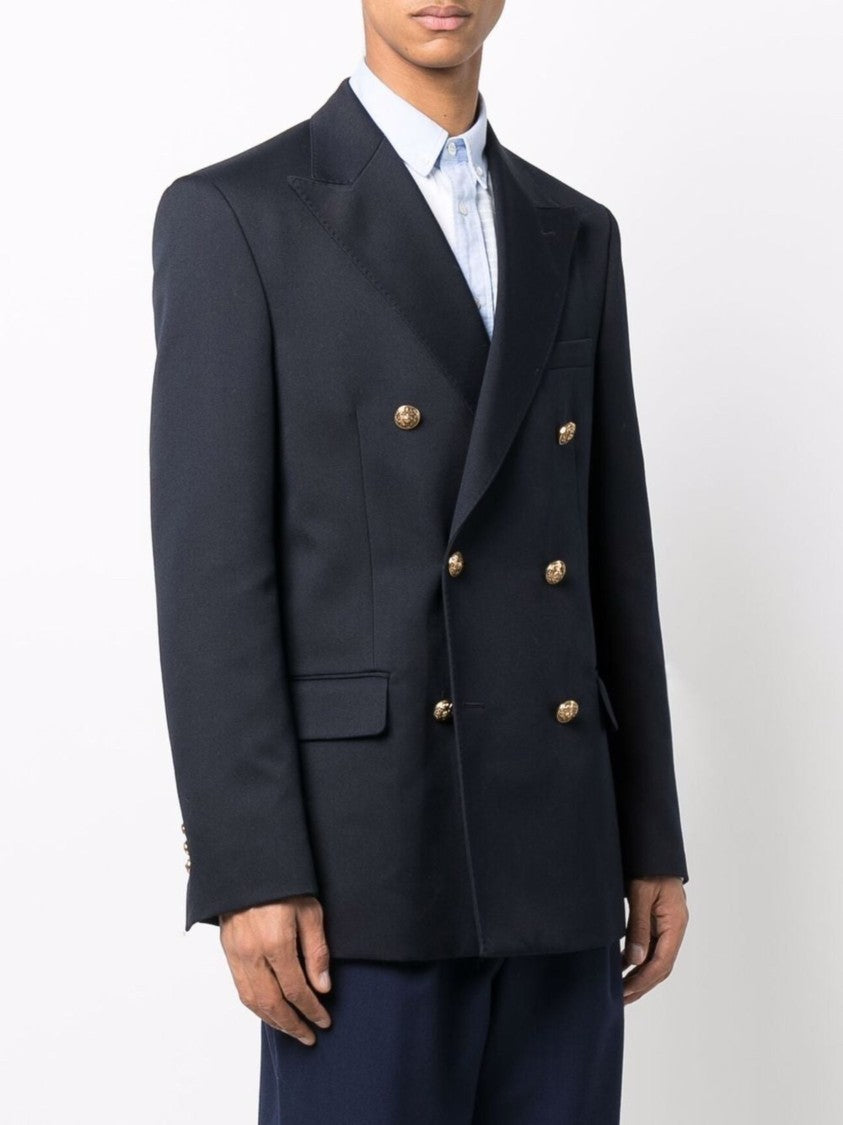 Golden Goose Navy Blue Peak Lapels Wool Blazer