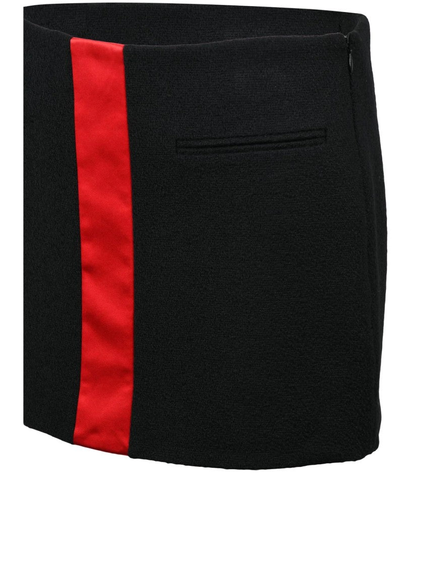 Ferragamo Fitted Black Wool Mini Skirt With Red Calfskin Accent