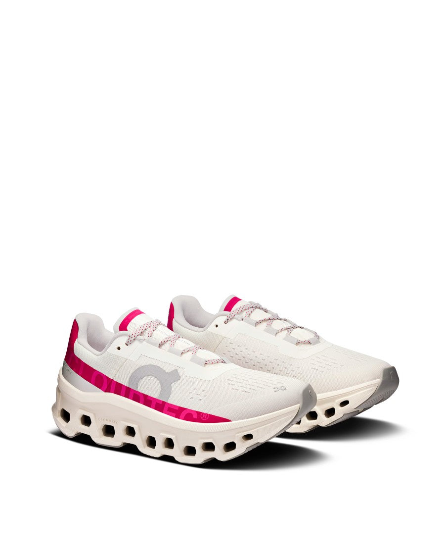 On Cloudmonster Sneakers In Ivory With Grenadine Accents