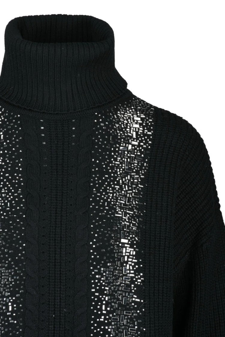 Max Mara Turtleneck Sweater With Rhinestones - Black