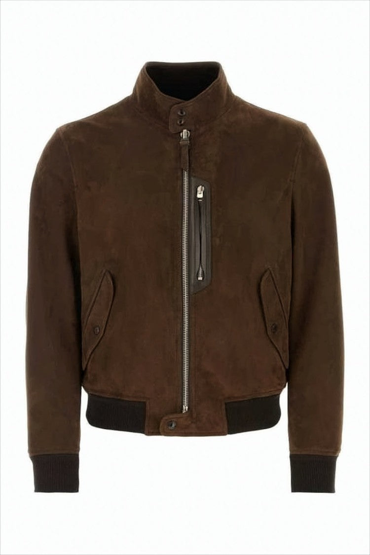 Tom Ford Cropped Brown Suede Jacket With Lambskin Finishing