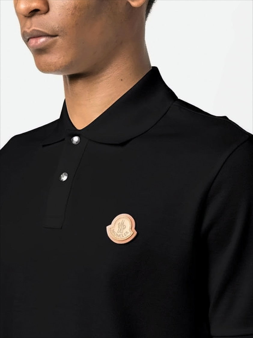 Moncler Short-Sleeve Polo Shirt With Structured Collar And Leather Patch