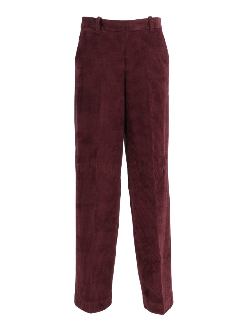 Circolo 1901 High-Waisted Wide-Leg Pants In Textured Burgundy Corduroy