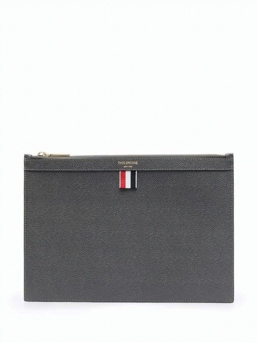 Thom Browne Textured Grey Leather Small Tablet Clutch
