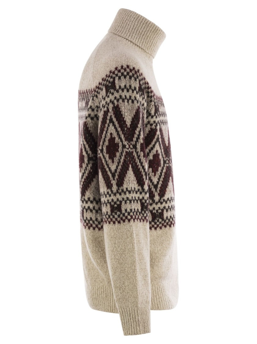 Brunello Cucinelli Geometric Jacquard Turtleneck Sweater