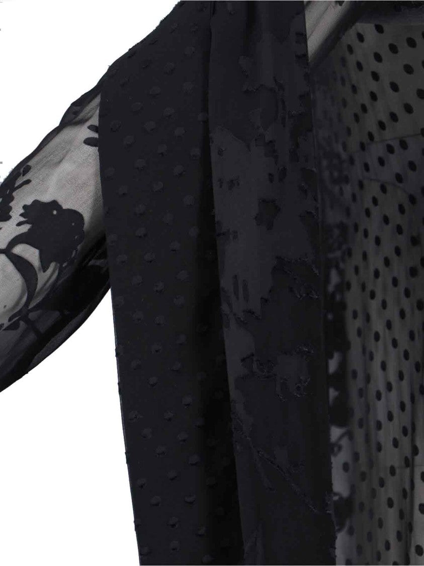 Marine Serre Sheer Black Midi Dress With Floral Patterns And Scarf Detail