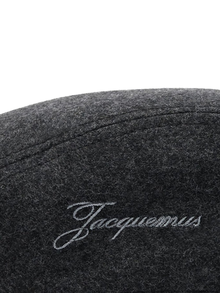Jacquemus Dark Grey Embroidered Beret Hat