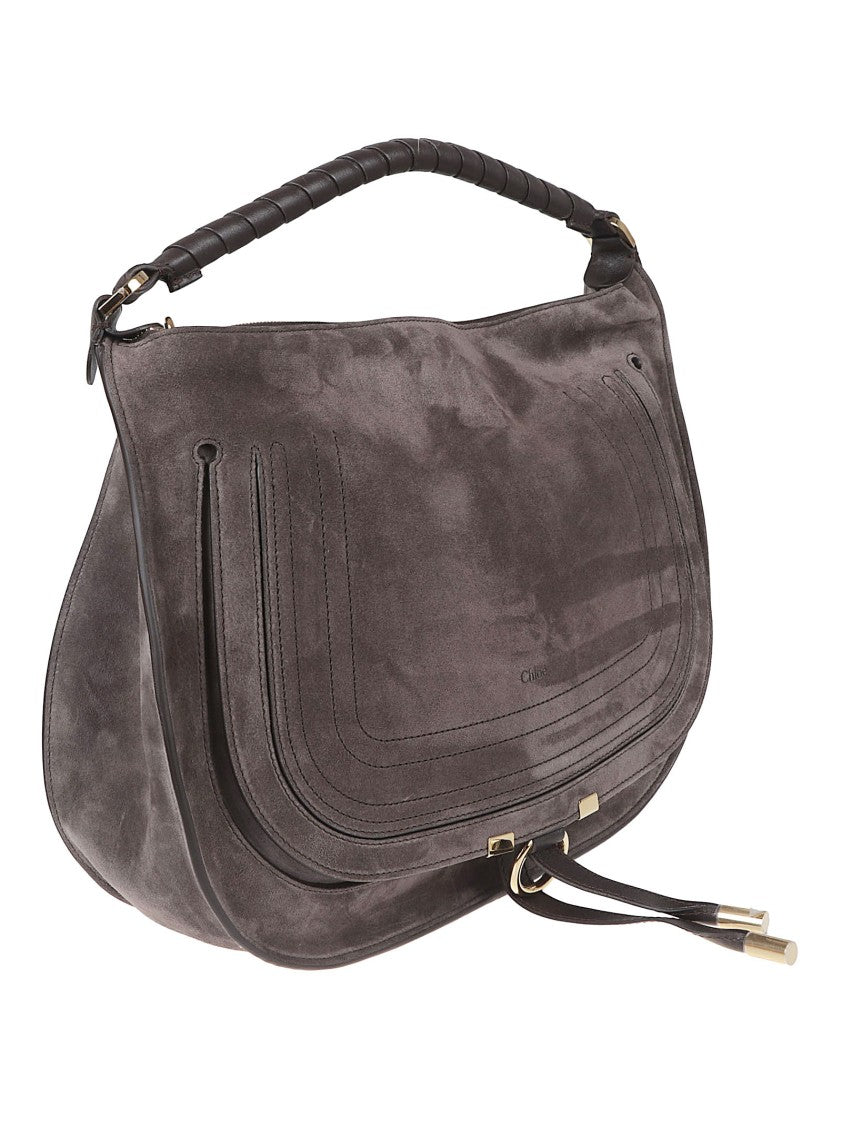 Chloé Suede Leather Shoulder Bag With Braided Handle And Zipper Closure