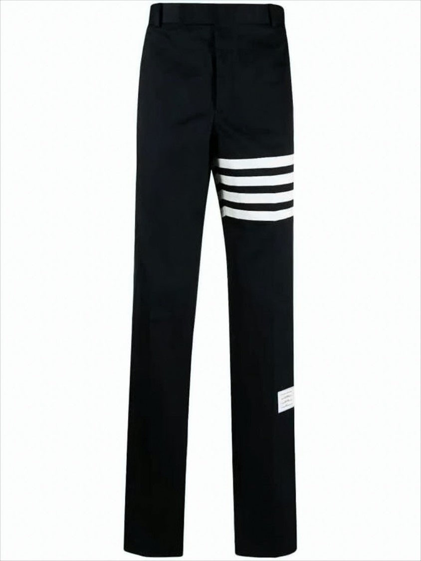 Thom Browne Tailored Black Straight Pants With Distinctive Stripe Detail