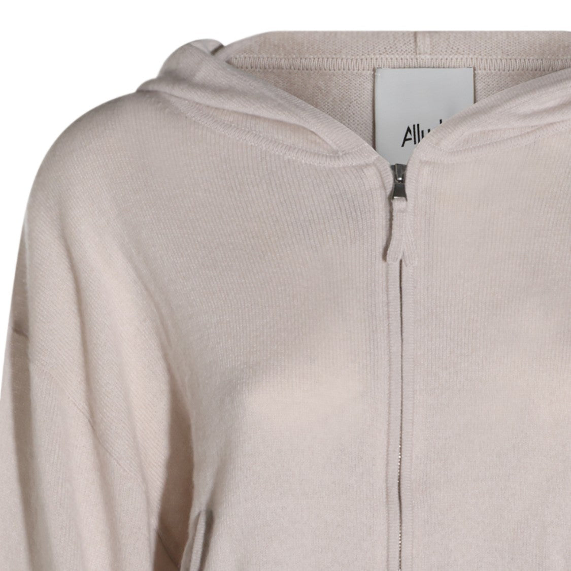 Allude Light Beige Hooded Zip-Up Sweater