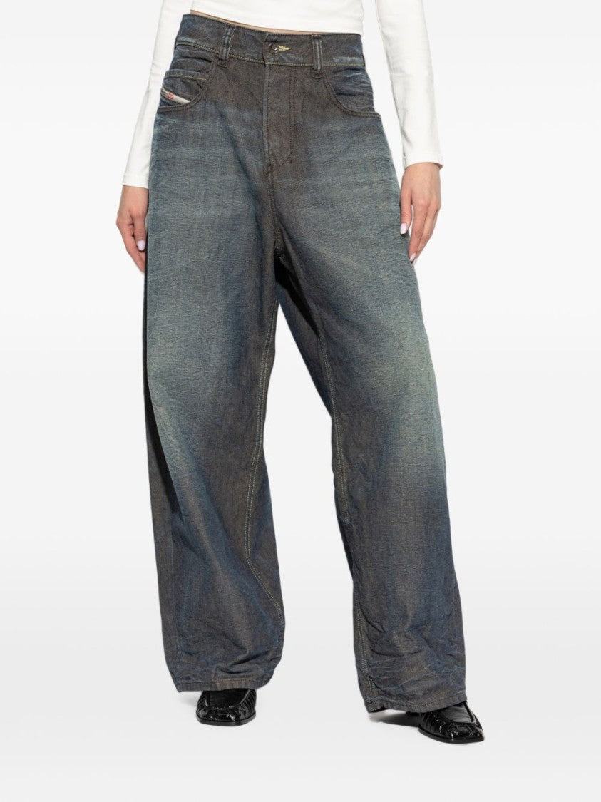 Diesel Ultra-Wide Leg Jeans With Faded Dark Denim Wash