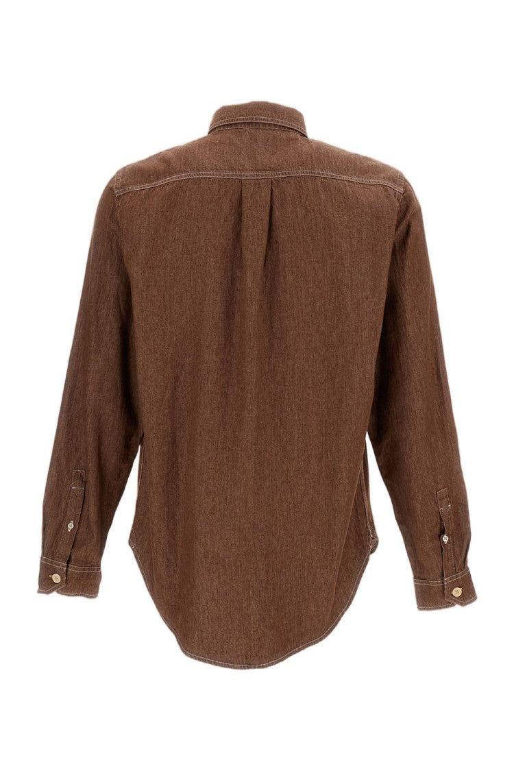Paul Smith Textured Brown Cotton Shirt With Pointed Collar And Structured Pockets