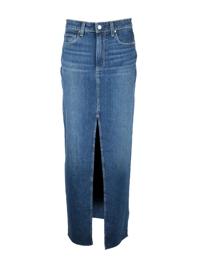 Paige Blue Cotton Elastane Women's Long Denim Skirt