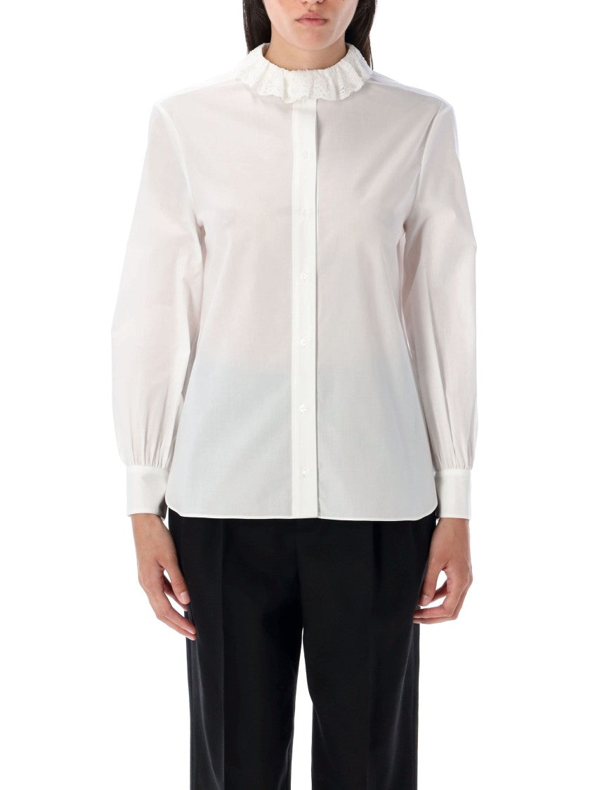 Saint Laurent Riffle Neck Ruffle White Button Shirt