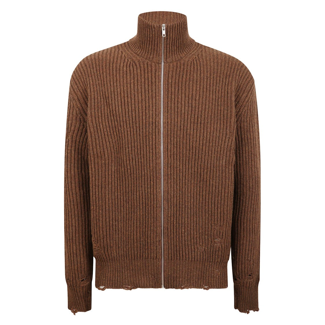 Mm6 By Maison Margiela Distressed Zip Knit Sweater
