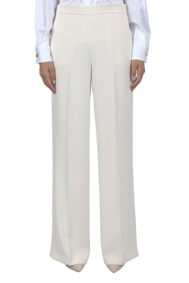 Twin-Set Cream Pleated Wide-Leg Polyester Pants