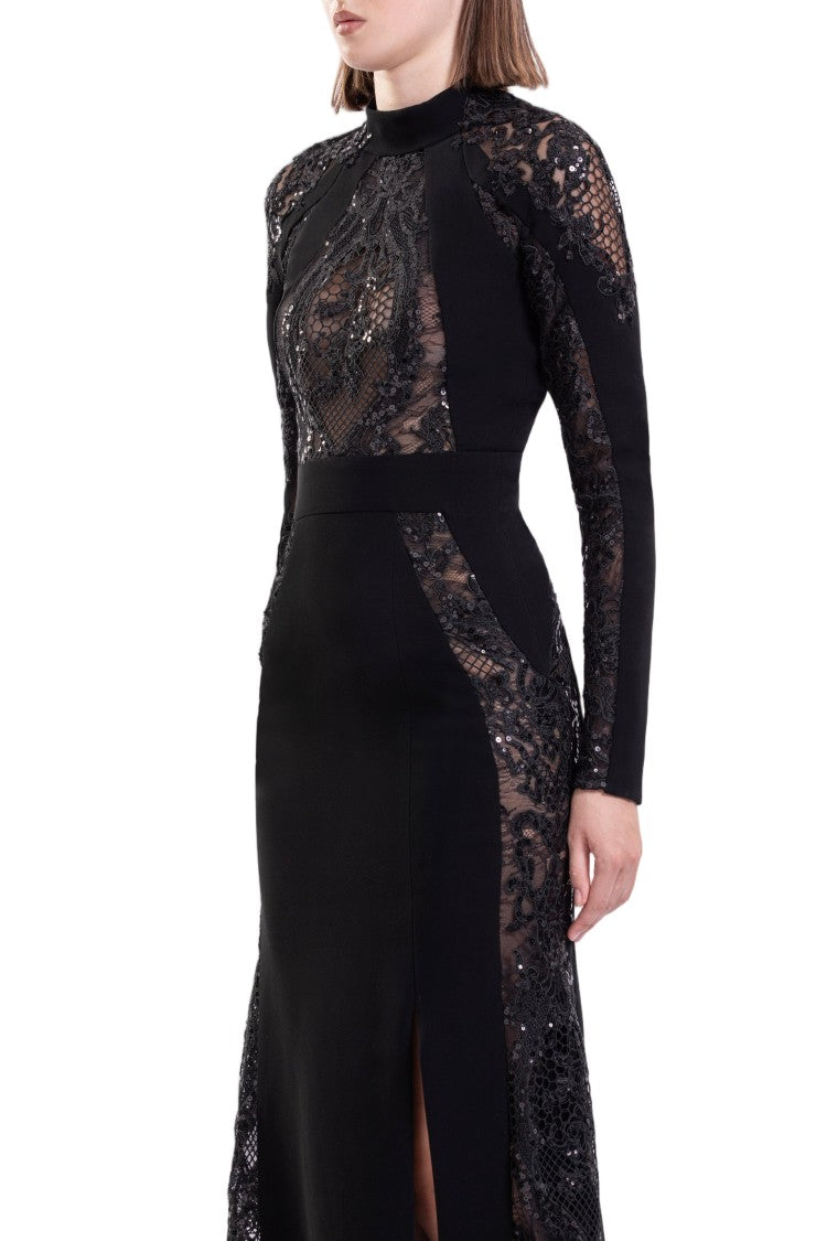 Saiid Kobeisy Intricate Embroidered Lace Evening Dress With High Neckline
