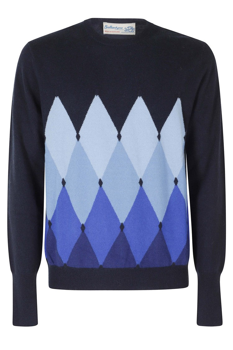 Ballantyne Crew Neck Cashmere Pullover With Diamond Pattern