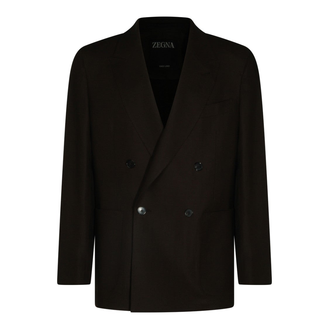 Zegna Brown Linen Blazer With Double-Breasted Closure And Tailored Silhouette