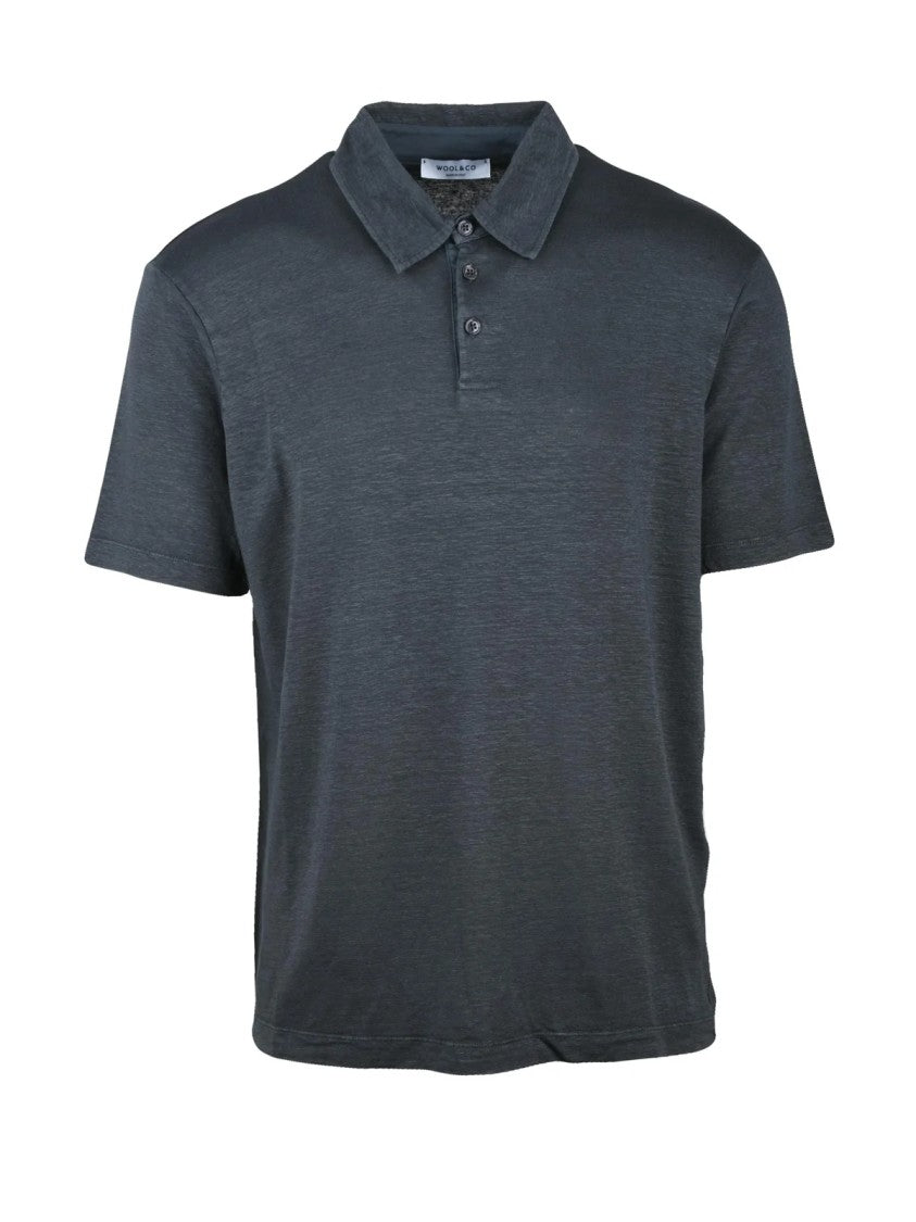 Wool & Co Grey Linen-Blend Stretch Polo Shirt