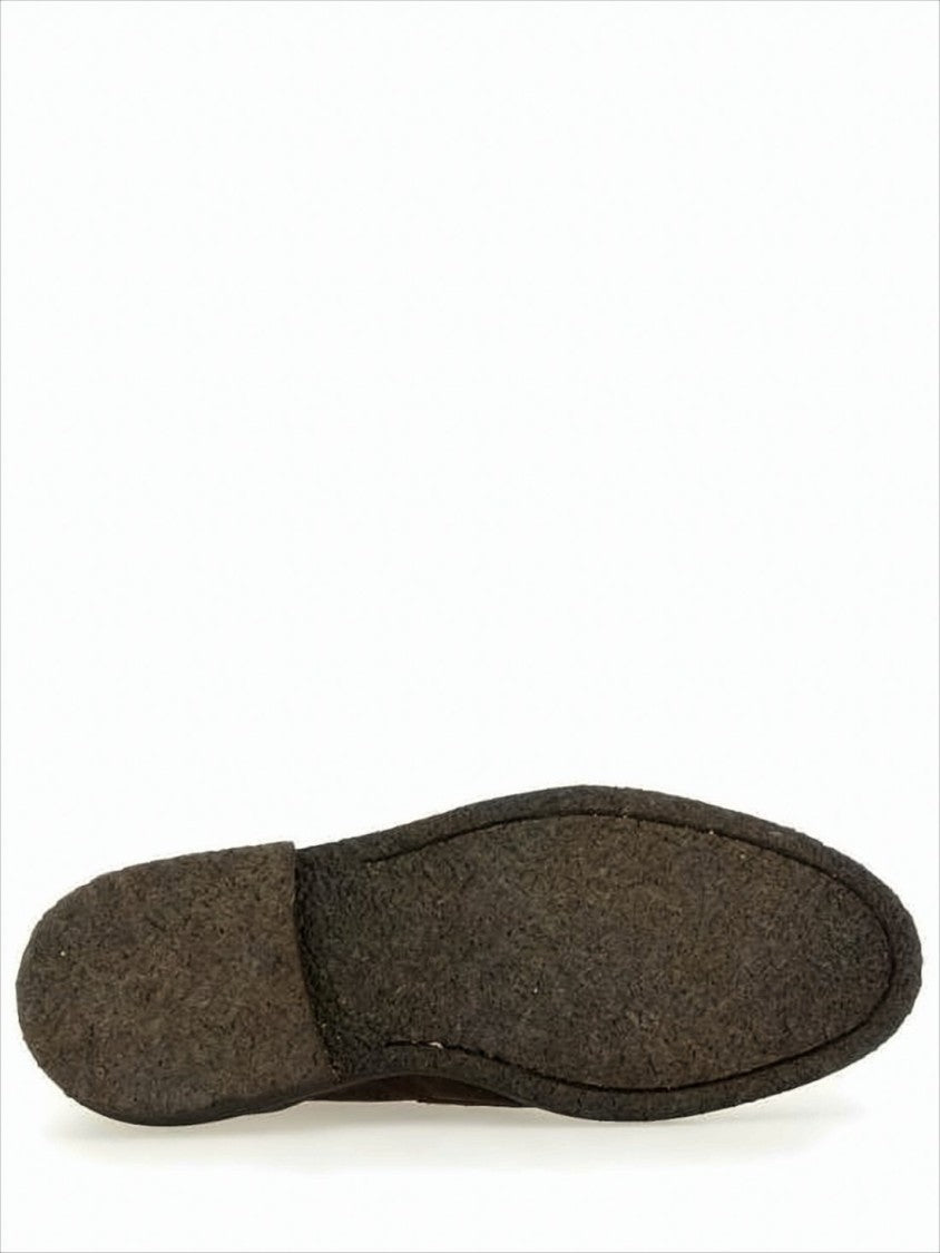 Thom Browne Dark Brown Suede Loafers With Shearling Lining And Tricolor Detail