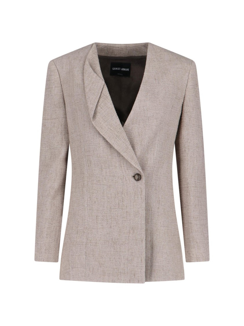 Giorgio Armani Single-Breasted Cut-Out Blazer – Taupe