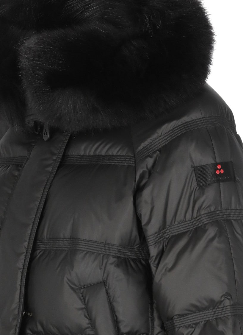 Peuterey Black Takan Fox Fur Hood Quilted Down Jacket