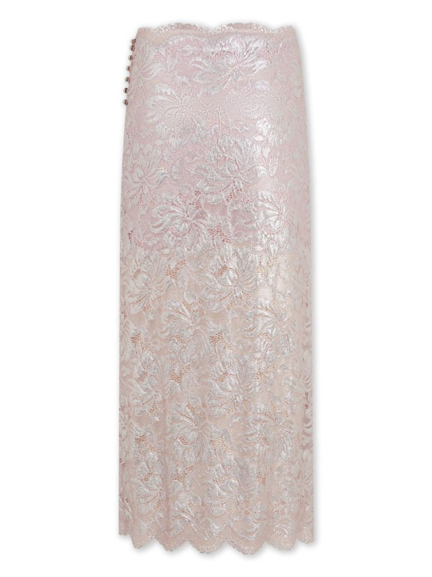Rabanne Floral Lace Skirt With Shimmering Silver Overlay