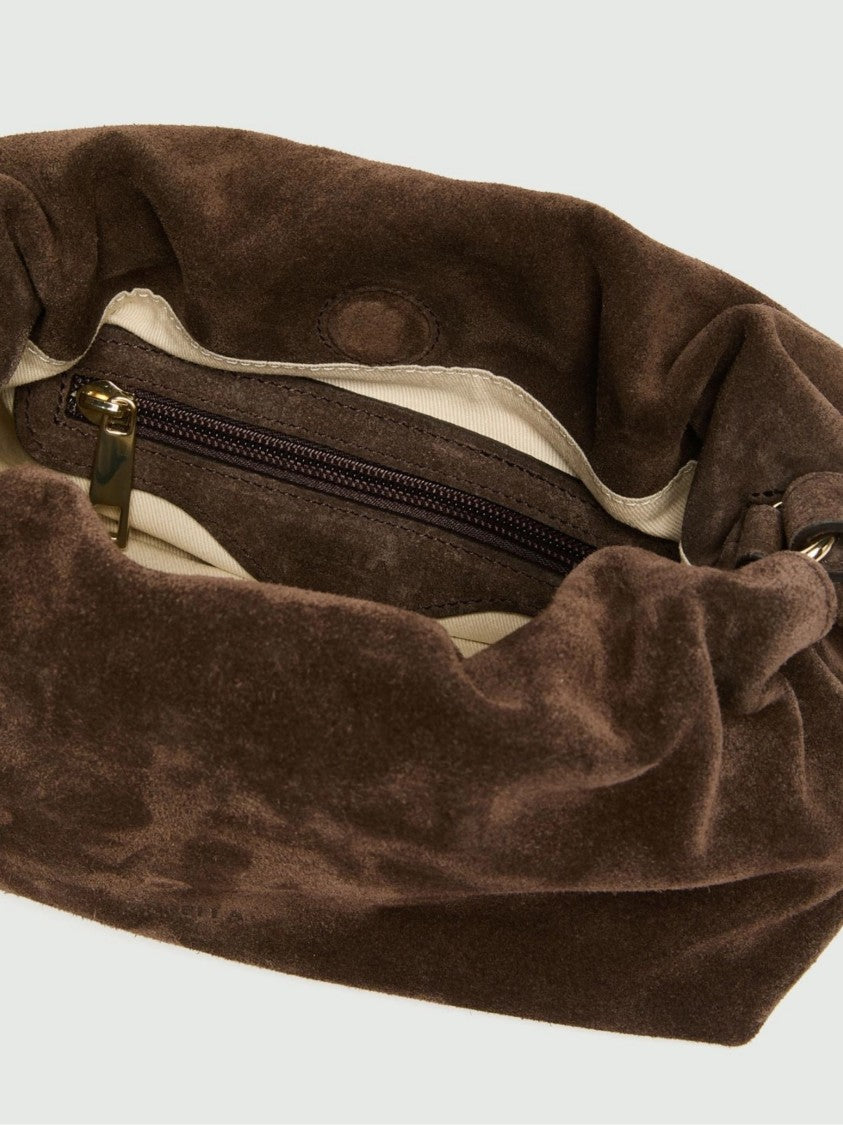 Marella Soft Brown Suede Shoulder Bag With Adjustable Strap