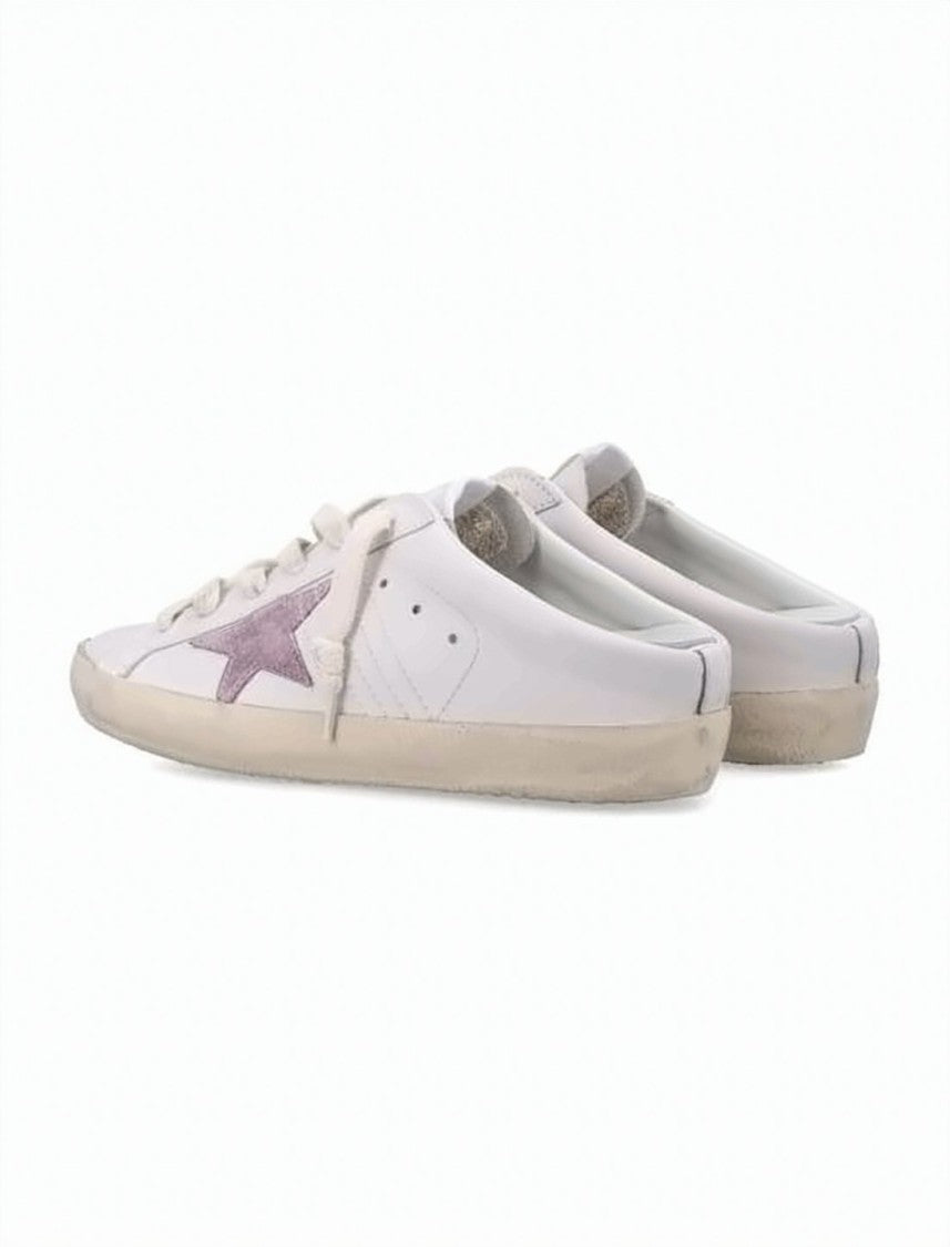 Golden Goose White Leather Slip-On Sneakers With Dusty Pink Star Detail