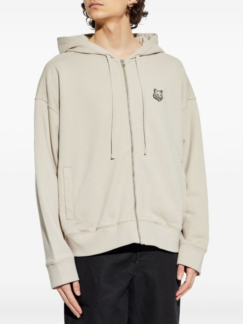 Maison Kitsuné Beige Hoodie With Front Zip Fastening