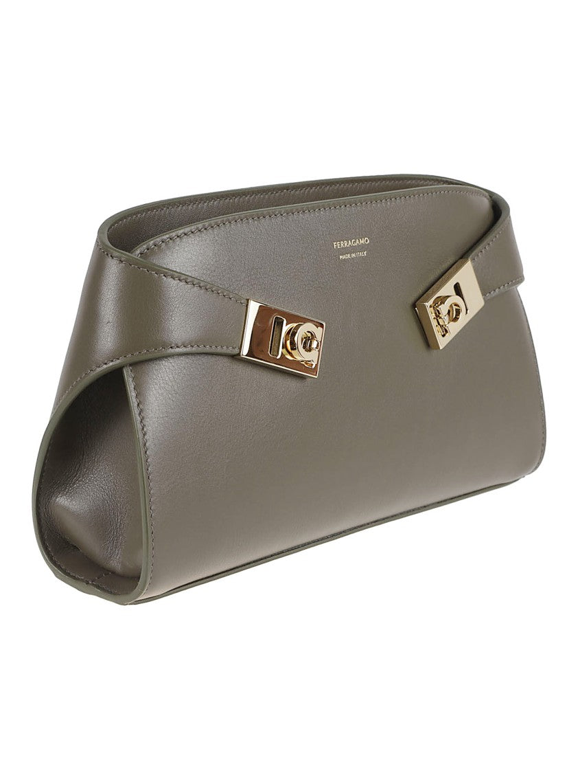 Ferragamo Structured Leather Bag With Iconic Gancini Buckles