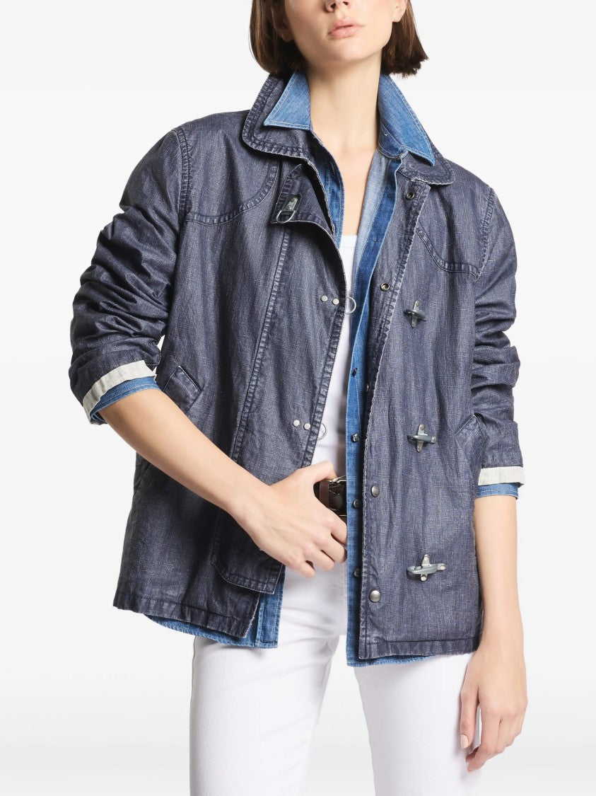 Fay Structured Boxy Blue Metal Toggle Jacket