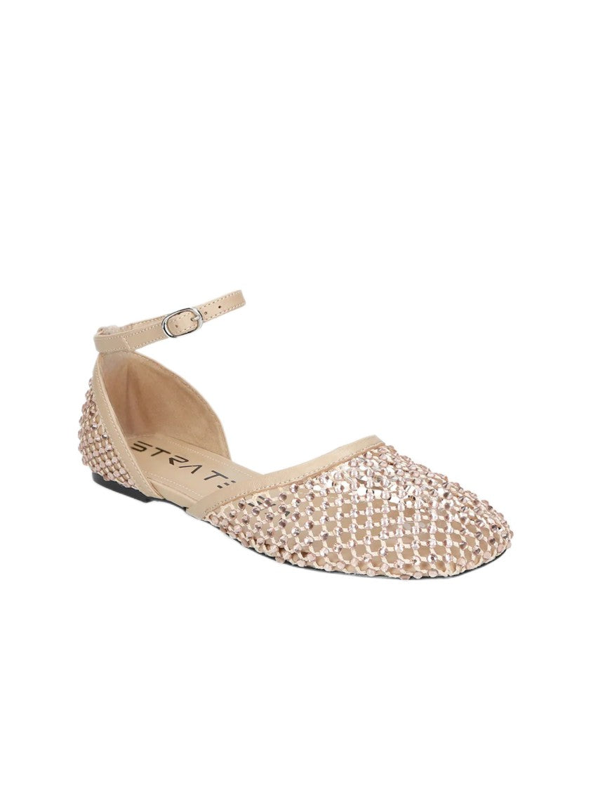 Strategia Rhinestone-Embellished Mesh Ballerina Sandals With Leather Sole
