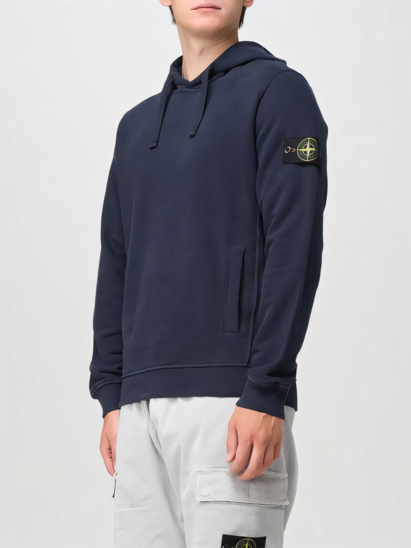 Stone Island Classic Blue Hoodie With Logo Patch