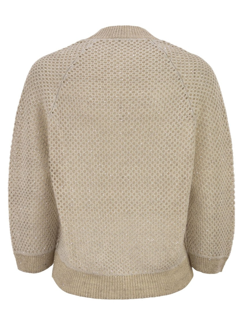 Peserico V-Neck Mesh Top In Linen And Cotton