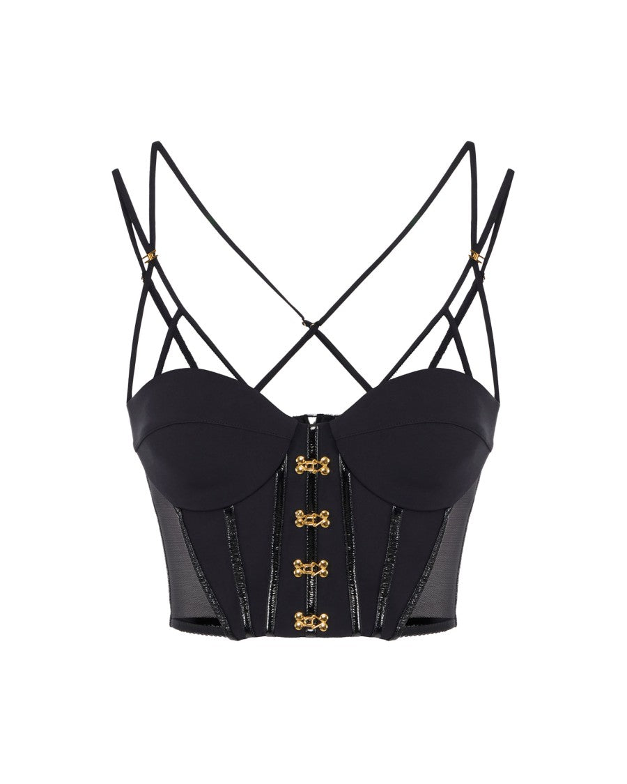 Elisabetta Franchi Black Neoprene Corset Detail Top