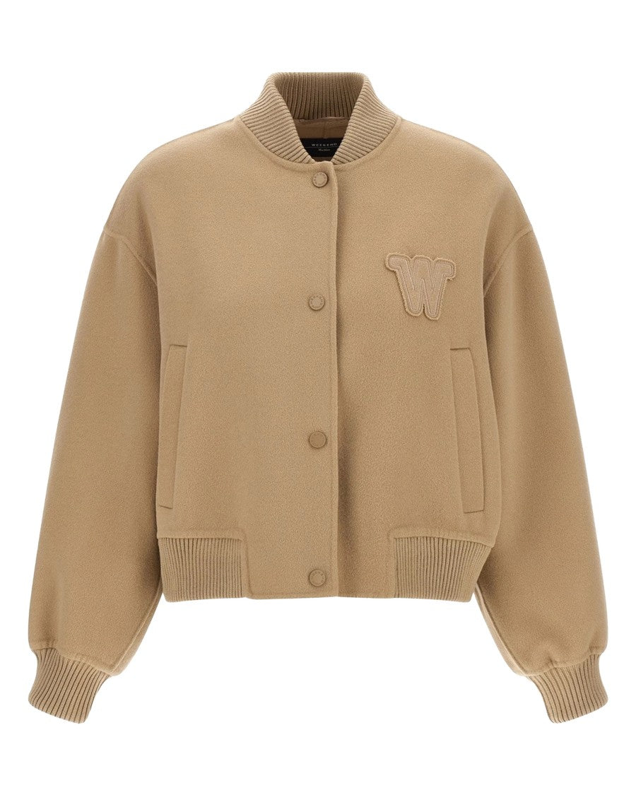 Max Mara Camel Wool Blend Bomber Jacket