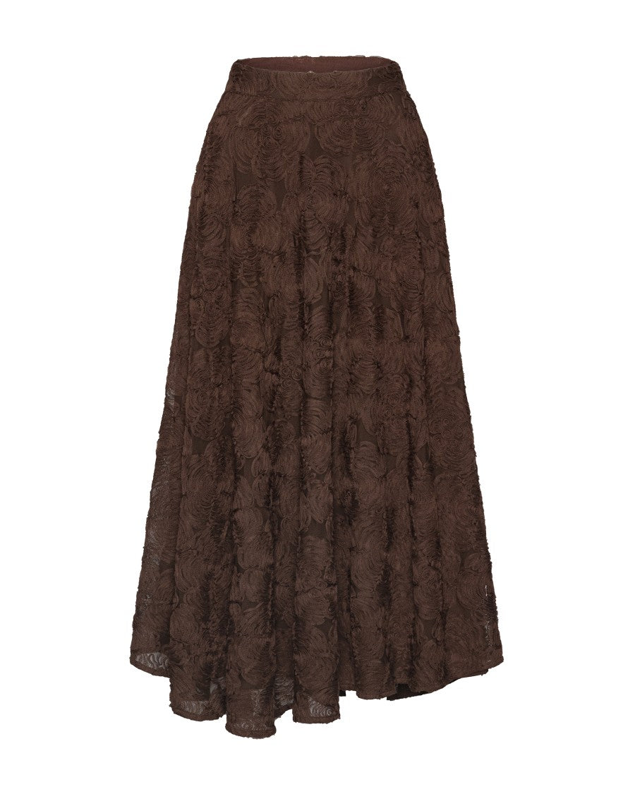 Rotate Flower Mesh Midi Skirt With Textured Floral Appliqués